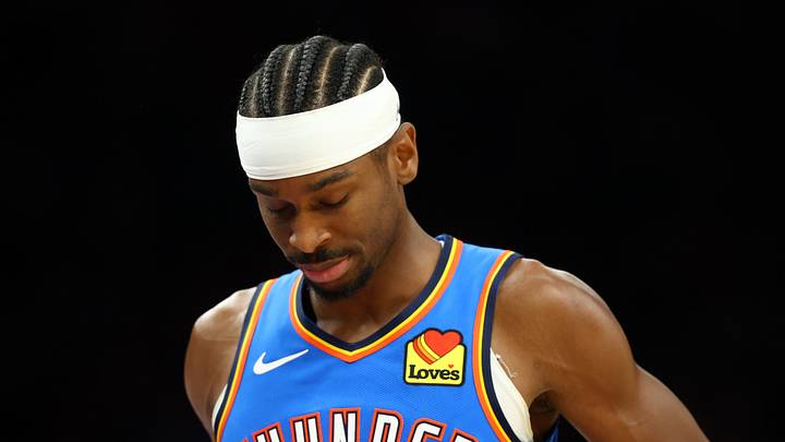 Apr 27, 2026; Phoenix, Arizona, USA; Oklahoma City Thunder guard Shai Gilgeous-Alexander (2) reacts against the Phoenix Suns during game four of the first round of the 2026 NBA Playoffs at Mortgage Matchup Center. Mandatory Credit: Mark J. Rebilas-Imagn Images Apr 27, 2026; Phoenix, Arizona, USA; Oklahoma City Thunder guard Shai Gilgeous-Alexander (2) reacts against the Phoenix Suns during game four of the first round of the 2026 NBA Playoffs at Mortgage Matchup Center. Mandatory Credit: Mark J. Rebilas-Imagn Images