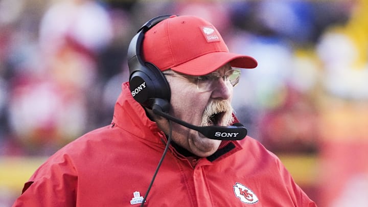 Dec 14, 2025; Kansas City, Missouri, USA; Kansas City Chiefs head coach Andy Reid reacts to a play against the Los Angeles Chargers during the third quarter at GEHA Field at Arrowhead Stadium. Mandatory Credit: Denny Medley-Imagn Images Dec 14, 2025; Kansas City, Missouri, USA; Kansas City Chiefs head coach Andy Reid reacts to a play against the Los Angeles Chargers during the third quarter at GEHA Field at Arrowhead Stadium. Mandatory Credit: Denny Medley-Imagn Images