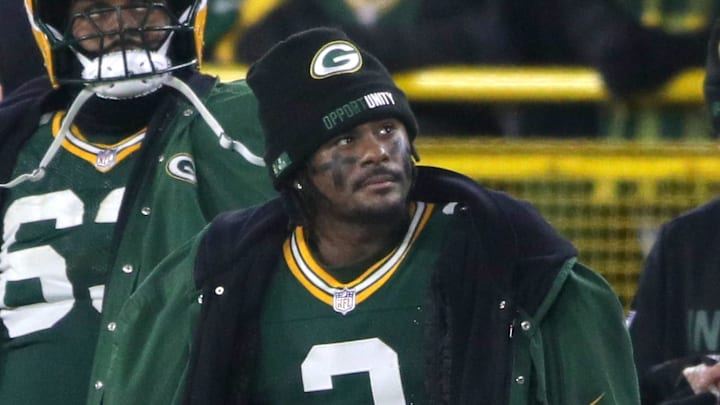 Green Bay Packers quarterback Malik Willis (2) on the sideline following an injury against the Baltimore Ravens on Saturday, December 27, 2025, at Lambeau Field in Green Bay, Wis. The Ravens defeated the Packers 41-24.
Wm. Glasheen USA TODAY NETWORK-Wisconsin