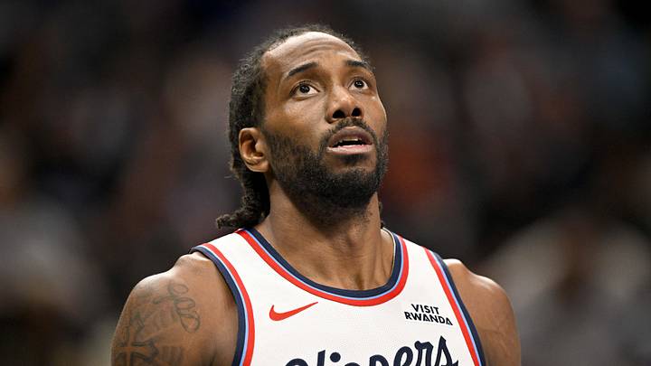 Mar 21, 2026; Dallas, Texas, USA; LA Clippers forward Kawhi Leonard (2) looks on during the second half against the Dallas Mavericks at the American Airlines Center. Mandatory Credit: Jerome Miron-Imagn Images