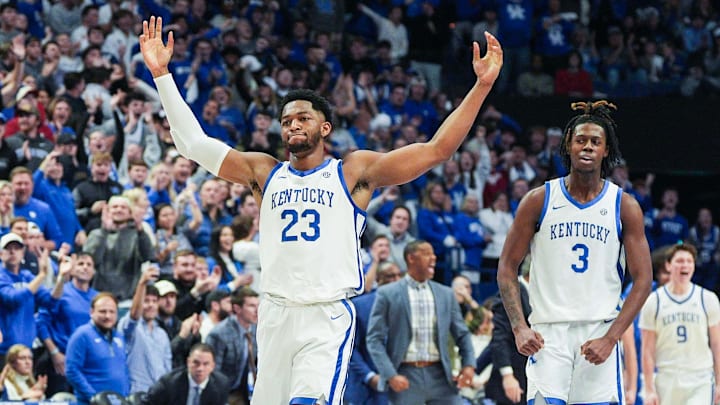 Kentucky forward Mouhamed Dioubate celebrates against Indiana.