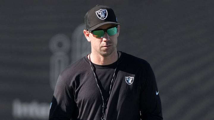 Jun 9, 2026; Henderson, NV, USA; Las Vegas Raiders coach Klint Kubiak during minicamp at Intermountain Health Performance Center. Mandatory Credit: Kirby Lee-Imagn Images