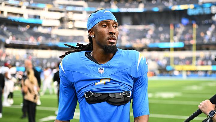 Sep 13, 2026; Inglewood, California, USA;  Los Angeles Chargers wide receiver Quentin Johnston (1) stands on the field after being defeated by the Arizona Cardinals at SoFi Stadium.  Mandatory Credit: William Liang-Imagn Images
