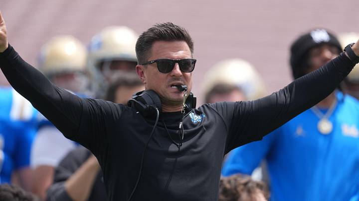 May 2, 2026; Pasadena, CA, USA; UCLA Bruins coach Bob Chesney reacts during the spring game at Rose Bowl. Mandatory Credit: Kirby Lee-Imagn Images May 2, 2026; Pasadena, CA, USA; UCLA Bruins coach Bob Chesney reacts during the spring game at Rose Bowl. Mandatory Credit: Kirby Lee-Imagn Images