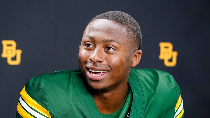 Jul 7, 2026; Frisco, TX, USA; Baylor quarterback DJ Lagway takes questions from reporters during Big 12 Conference Football Media Days at The Star. Jul 7, 2026; Frisco, TX, USA; Baylor quarterback DJ Lagway takes questions from reporters during Big 12 Conference Football Media Days at The Star.