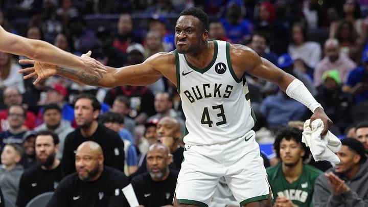 Apr 12, 2026; Philadelphia, Pennsylvania, USA; Milwaukee Bucks forward Thanasis Antetokounmpo (43) reacts against the Philadelphia 76ers in the second quarter at Xfinity Mobile Arena. Mandatory Credit: Kyle Ross-Imagn Images Apr 12, 2026; Philadelphia, Pennsylvania, USA; Milwaukee Bucks forward Thanasis Antetokounmpo (43) reacts against the Philadelphia 76ers in the second quarter at Xfinity Mobile Arena. Mandatory Credit: Kyle Ross-Imagn Images
