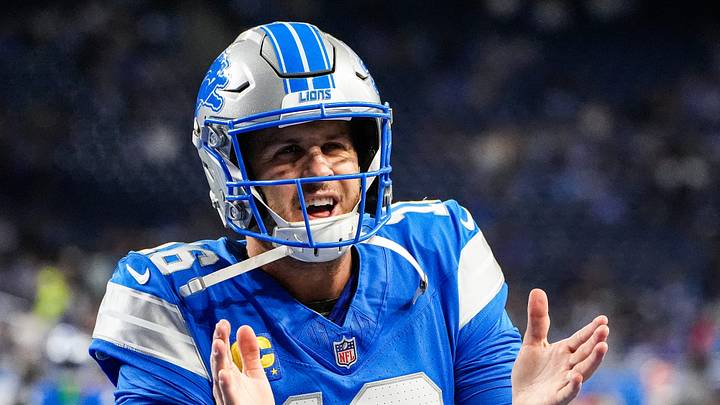 Detroit Lions quarterback Jared Goff claps during warmups ahead of the Cleveland Browns game Detroit Lions quarterback Jared Goff claps during warmups ahead of the Cleveland Browns game