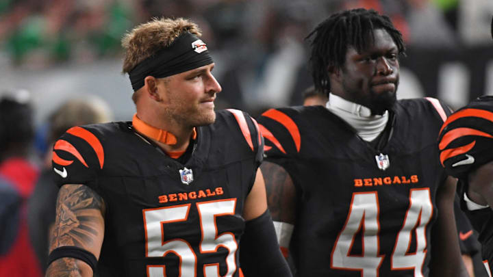 Aug 7, 2025; Philadelphia, Pennsylvania, USA; Cincinnati Bengals linebacker Logan Wilson (55) and linebacker Demetrius Knight Jr. (44) walk off the field at halftime against the Philadelphia Eagles at Lincoln Financial Field. Mandatory Credit: Eric Hartline-Imagn Images Aug 7, 2025; Philadelphia, Pennsylvania, USA; Cincinnati Bengals linebacker Logan Wilson (55) and linebacker Demetrius Knight Jr. (44) walk off the field at halftime against the Philadelphia Eagles at Lincoln Financial Field. Mandatory Credit: Eric Hartline-Imagn Images