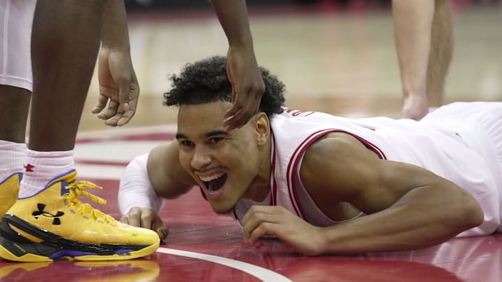 Wisconsin guard John Tonje smiles after being fouled during the second half of their game Friday, Nov. 15, 2024, at the Kohl Center in Madison, Wis.