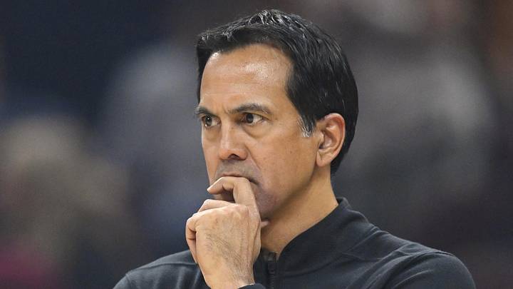 Miami Heat head coach Erik Spoelstra stands on the court (Mandatory Credit: David Richard-Imagn Images)