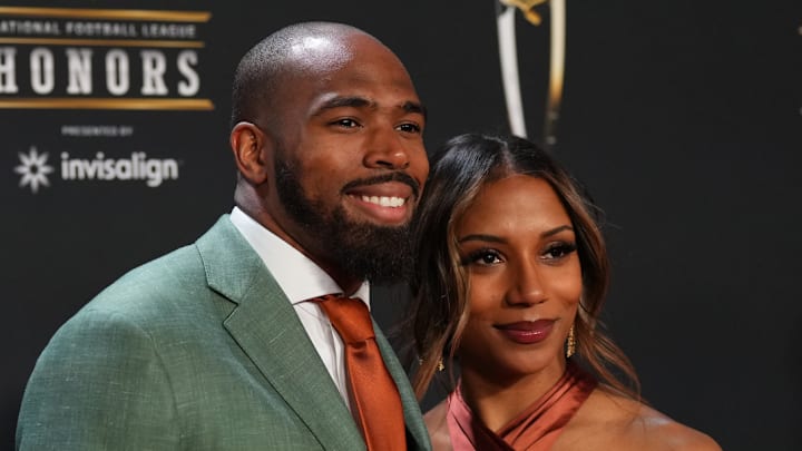 Chuck Clark and Aysha Clark on the red carpet during the 2023 NFL Honors