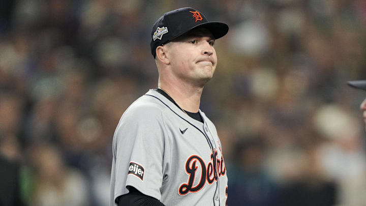 Oct 10, 2025; Seattle, Washington, USA; Detroit Tigers starting pitcher Tarik Skubal (29) walks off the field after the first inning against the Seattle Mariners during game five of the ALDS round for the 2025 MLB playoffs at T-Mobile Park. Mandatory Credit: Stephen Brashear-Imagn Images Oct 10, 2025; Seattle, Washington, USA; Detroit Tigers starting pitcher Tarik Skubal (29) walks off the field after the first inning against the Seattle Mariners during game five of the ALDS round for the 2025 MLB playoffs at T-Mobile Park. Mandatory Credit: Stephen Brashear-Imagn Images