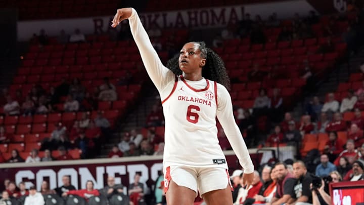 Oklahoma forward Sahara Williams pulls up from deep.