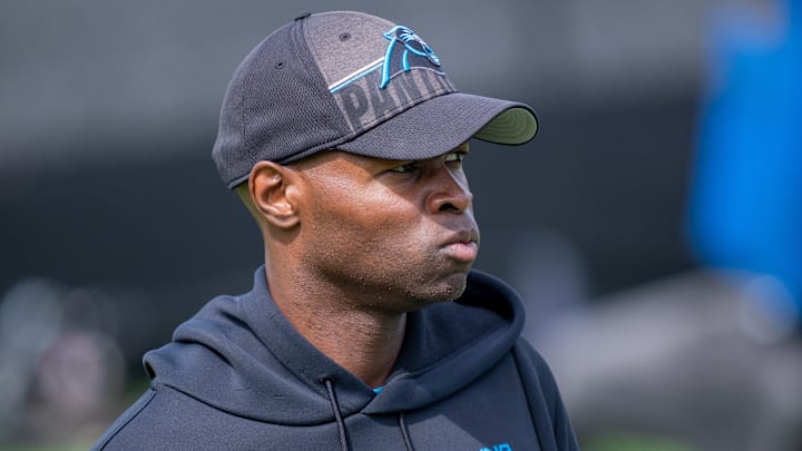 Carolina Panthers defensive coordinator Ejiro Evero