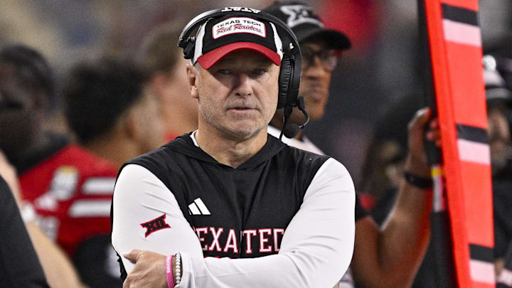Texas Tech Red Raiders head coach Joey McGuire looks on during the game between the Red Raiders and the Cougars at AT&T Stadium. Texas Tech Red Raiders head coach Joey McGuire looks on during the game between the Red Raiders and the Cougars at AT&T Stadium.