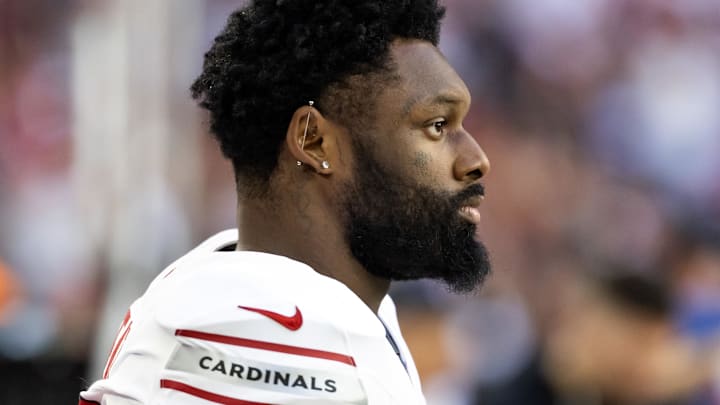 Dec 21, 2025; Glendale, Arizona, USA;  Arizona Cardinals linebacker Josh Sweat (10) against the Atlanta Falcons at State Farm Stadium.