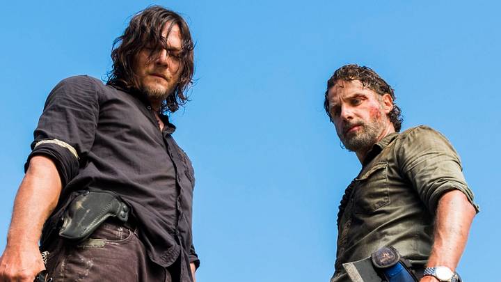 Charles Halford as Yago, Norman Reedus as Daryl Dixon, Andrew Lincoln as Rick Grimes – The Walking Dead _ Season 8, Episode 5 – Photo Credit: Gene Page/AMC