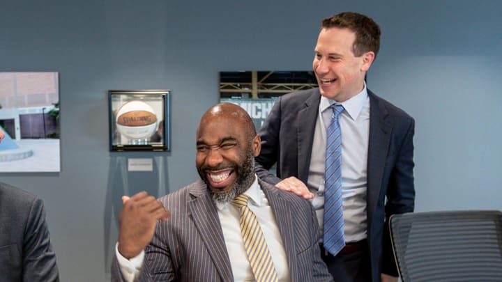 United Wholesale Mortgage chief legal officer Adam Wolfe (left) and leadership coach Mateen Cleaves joke with president and CEO Mat Ishbia in the Breslin Center conference room at United Shore headquarters in Pontiac on Feb. 28, 2020. United Wholesale Mortgage chief legal officer Adam Wolfe (left) and leadership coach Mateen Cleaves joke with president and CEO Mat Ishbia in the Breslin Center conference room at United Shore headquarters in Pontiac on Feb. 28, 2020.