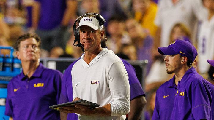 LSU Tigers head coach Lane Kiffin looks on against Louisiana Tech Bulldogs during the second half at Tiger Stadium. LSU Tigers head coach Lane Kiffin looks on against Louisiana Tech Bulldogs during the second half at Tiger Stadium.