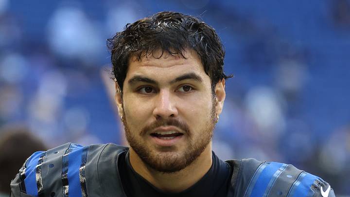 Indianapolis Colts defensive end Laiatu Latu reacts
