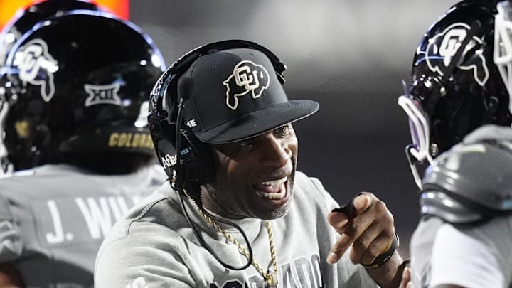 Sep 27, 2025; Boulder, Colorado, USA; Colorado Buffaloes head coach Deion Sanders reacts to a touchdown scored in the first quarter against the Colorado Buffaloes at Folsom Field. Sep 27, 2025; Boulder, Colorado, USA; Colorado Buffaloes head coach Deion Sanders reacts to a touchdown scored in the first quarter against the Colorado Buffaloes at Folsom Field.