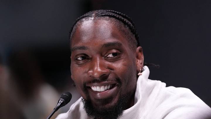 Seattle Seahawks defensive end DeMarcus Lawrence speaks to the media
