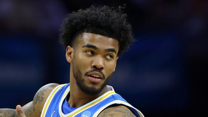 Mar 22, 2026; Philadelphia, PA, USA; UCLA Bruins guard Donovan Dent (2) reacts UConn Huskies in the first half during a second round game of the men's 2026 NCAA Tournament at Xfinity Mobile Arena. Mandatory Credit: Bill Streicher-Imagn Images Mar 22, 2026; Philadelphia, PA, USA; UCLA Bruins guard Donovan Dent (2) reacts UConn Huskies in the first half during a second round game of the men's 2026 NCAA Tournament at Xfinity Mobile Arena. Mandatory Credit: Bill Streicher-Imagn Images