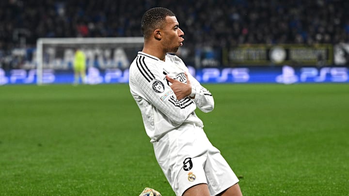 Kylian Mbappé opening the scoring against Atalanta.