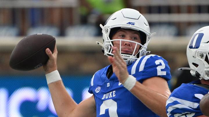 Sep 5, 2026; Durham, North Carolina, USA; Duke Blue Devils quarter back Walker Eget (2) brings the ball back while Duke Blue Devils offensive lineman Bradley Smith (63) blocks Tulane Green Wave defensive lineman Derrick Shepard Jr. (94) during the first quarter at Wallace Wade Stadium. Mandatory Credit: Zachary Taft-Imagn Images Sep 5, 2026; Durham, North Carolina, USA; Duke Blue Devils quarter back Walker Eget (2) brings the ball back while Duke Blue Devils offensive lineman Bradley Smith (63) blocks Tulane Green Wave defensive lineman Derrick Shepard Jr. (94) during the first quarter at Wallace Wade Stadium. Mandatory Credit: Zachary Taft-Imagn Images