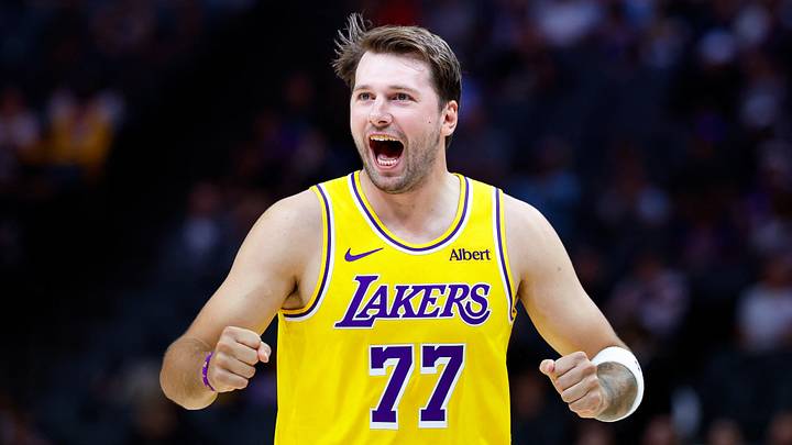Oct 5, 2026; Sacramento, California, USA; Los Angeles Lakers guard Luka Doncic (77) reacts after a play dfirst quarter against the Sacramento Kings at Golden 1 Center. Mandatory Credit: Sergio Estrada-Imagn Images Oct 5, 2026; Sacramento, California, USA; Los Angeles Lakers guard Luka Doncic (77) reacts after a play dfirst quarter against the Sacramento Kings at Golden 1 Center. Mandatory Credit: Sergio Estrada-Imagn Images
