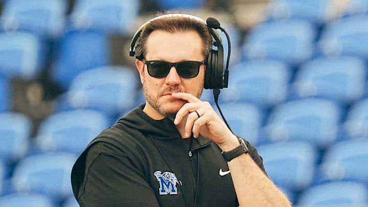 Former Memphis coach Ryan Silverfield looks on during a Memphis Tigers football spring game between the blue and gray team on Saturday, April 26, 2025 at Simmons Liberty Bank Stadium in Memphis, Tenn.