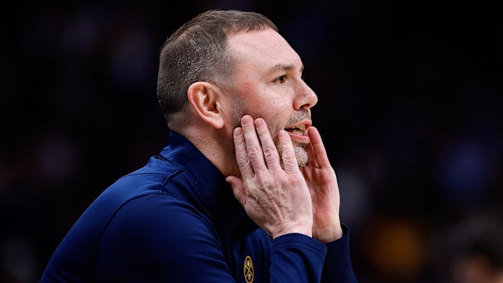 Jan 20, 2026; Denver, Colorado, USA; Denver Nuggets head coach David Adelman in the fourth quarter against the Los Angeles Lakers at Ball Arena. Mandatory Credit: Isaiah J. Downing-Imagn Images