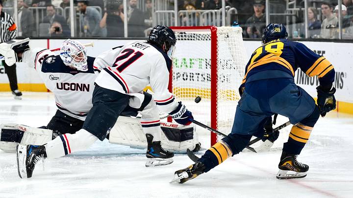 Sophomore forward Ryan O'Connell got the opening goal as Merrimack won its first Hockey East title with a 2-1 victory over Connecticut. Sophomore forward Ryan O'Connell got the opening goal as Merrimack won its first Hockey East title with a 2-1 victory over Connecticut.