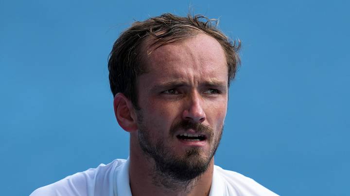 Daniil Medvedev reacts after returning a shot Daniil Medvedev reacts after returning a shot