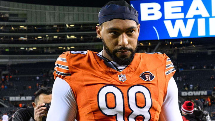 Chicago Bears defensive end Montez Sweat (98) walks off the field after a game against the Carolina Panthers at Soldier Field.