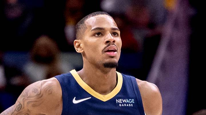 New Orleans, Louisiana, USA; New Orleans Pelicans guard Dejounte Murray (5) reacts to making a basket against the Phoenix Suns during the second half at Smoothie King Center on Dec 5, 2024. New Orleans, Louisiana, USA; New Orleans Pelicans guard Dejounte Murray (5) reacts to making a basket against the Phoenix Suns during the second half at Smoothie King Center on Dec 5, 2024.