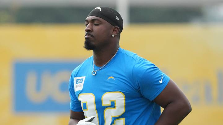 May 11, 2026; El Segundo, CA, USA; Los Angeles Chargers defensive lineman Justin Eboigbe (92) during offseason workouts at The Bolt. Mandatory Credit: Kirby Lee-Imagn Images May 11, 2026; El Segundo, CA, USA; Los Angeles Chargers defensive lineman Justin Eboigbe (92) during offseason workouts at The Bolt. Mandatory Credit: Kirby Lee-Imagn Images