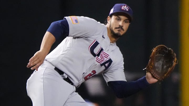 USA's Nolan Arenado fields a ball at third base against Colombia during their World Baseball Classic game at Chase Field in Phoenix on March 15, 2023.
Baseball World Baseball Classic Final Day USA's Nolan Arenado fields a ball at third base against Colombia during their World Baseball Classic game at Chase Field in Phoenix on March 15, 2023.
Baseball World Baseball Classic Final Day