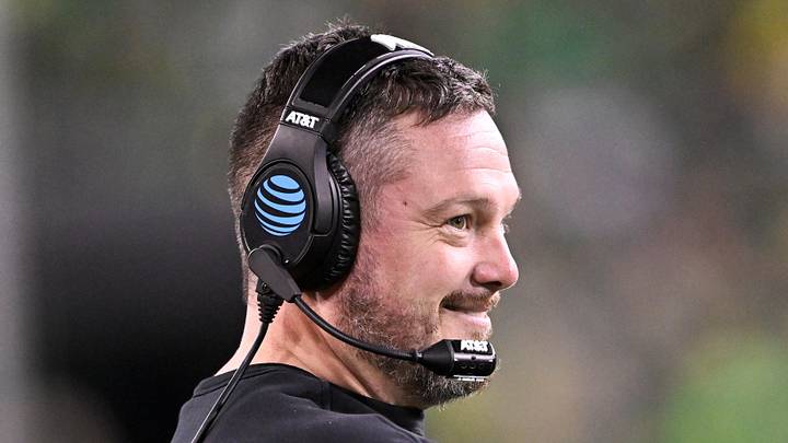 Dec 20, 2025; Eugene, OR, USA; Oregon Ducks head coach Dan Lanning smiles during the third quarter against the James Madison Dukes at Autzen Stadium. Mandatory Credit: Craig Strobeck-Imagn Images Dec 20, 2025; Eugene, OR, USA; Oregon Ducks head coach Dan Lanning smiles during the third quarter against the James Madison Dukes at Autzen Stadium. Mandatory Credit: Craig Strobeck-Imagn Images