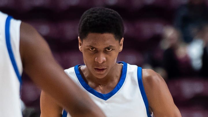 Lincoln Park's Meleek Thomas reacts after a scoring run forces Archbishop Carroll to call a timeout during the PIAA Class 4A Boys Basketball Championship at the Giant Center on March 21, 2024, in Hershey. The Leopards won, 80-50, to claim back-to-back titles.