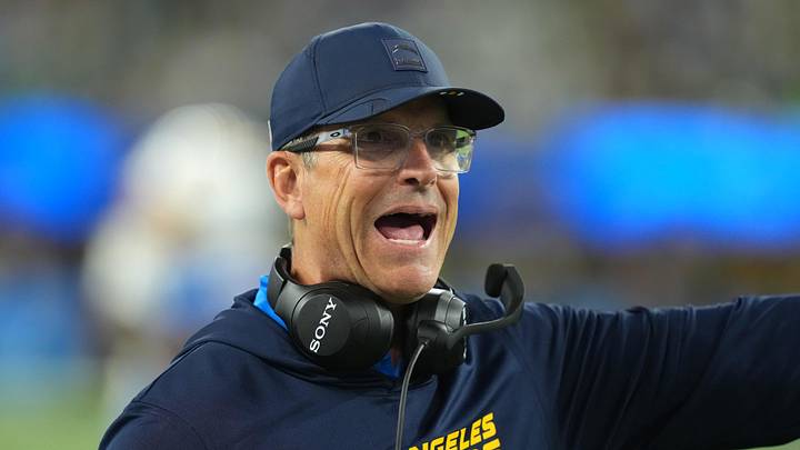 Dec 8, 2025; Inglewood, California, USA; Los Angeles Chargers head coach Jim Harbaugh reacts in the first half against the Philadelphia Eagles at SoFi Stadium. Mandatory Credit: Kirby Lee-Imagn Images Dec 8, 2025; Inglewood, California, USA; Los Angeles Chargers head coach Jim Harbaugh reacts in the first half against the Philadelphia Eagles at SoFi Stadium. Mandatory Credit: Kirby Lee-Imagn Images