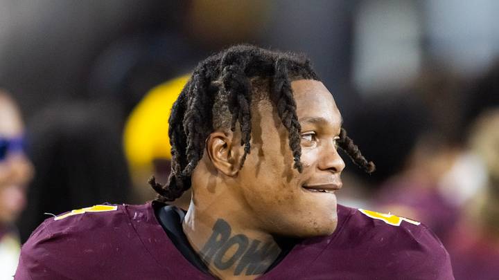 Nov 28, 2025; Tempe, Arizona, USA; Arizona State Sun Devils defensive back Myles Rowser (4) against the Arizona Wildcats during the 99th Territorial Cup at Mountain America Stadium. Mandatory Credit: Mark J. Rebilas-Imagn Images