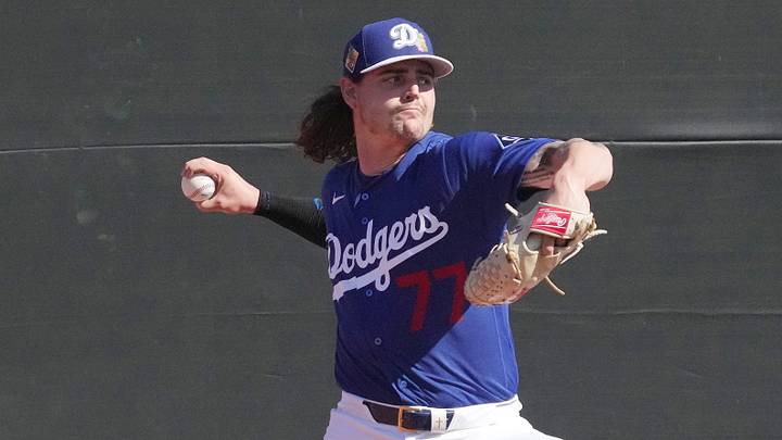 Feb 14, 2026; Glendale, AZ, USA; Los Angeles Dodgers pitcher River Ryan throws bullpen during spring training camp. Mandatory Credit: Rick Scuteri-Imagn Images