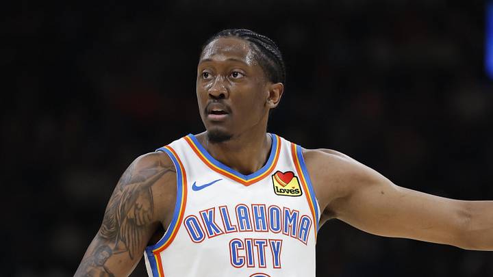 Mar 29, 2026; Oklahoma City, Oklahoma, USA; Oklahoma City Thunder guard Jalen Williams (8) gestures after a play against the New York Knicks during the second half at Paycom Center. Mandatory Credit: Alonzo Adams-Imagn Images Mar 29, 2026; Oklahoma City, Oklahoma, USA; Oklahoma City Thunder guard Jalen Williams (8) gestures after a play against the New York Knicks during the second half at Paycom Center. Mandatory Credit: Alonzo Adams-Imagn Images