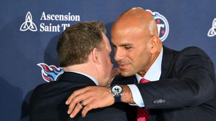 Tennessee Titans general manager Mike Borgonzi and Tennessee Titans head coach Robert Saleh