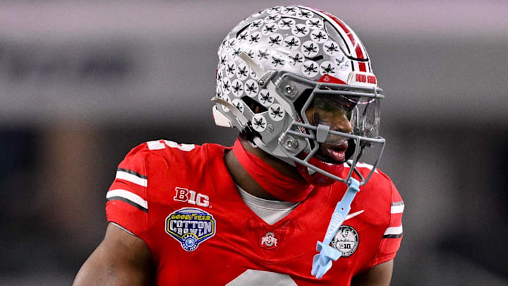 Dec 31, 2025; Arlington, TX, USA; Ohio State Buckeyes safety Caleb Downs (2) gets into position during the 2025 Cotton Bowl and quarterfinal game of the College Football Playoff at AT&T Stadium. Mandatory Credit: Jerome Miron-Imagn Images Dec 31, 2025; Arlington, TX, USA; Ohio State Buckeyes safety Caleb Downs (2) gets into position during the 2025 Cotton Bowl and quarterfinal game of the College Football Playoff at AT&T Stadium. Mandatory Credit: Jerome Miron-Imagn Images