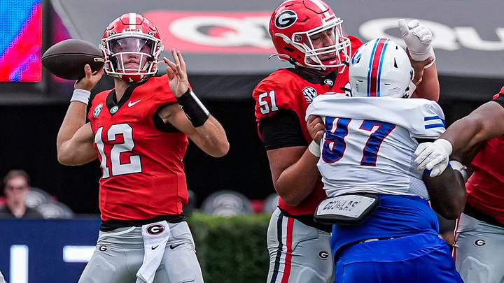 Ryan Puglisi passes the ball against the Tennessee State Tigers at Sanford Stadium. (Dale Zanine / Imagn Images) Ryan Puglisi passes the ball against the Tennessee State Tigers at Sanford Stadium. (Dale Zanine / Imagn Images)