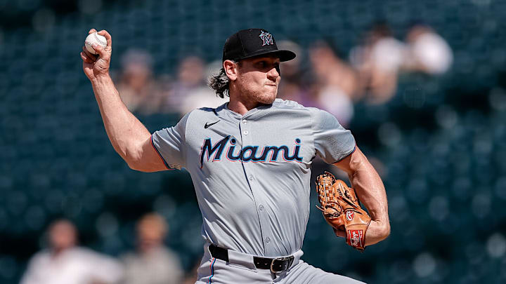 Miami Marlins relief pitcher Declan Cronin (51) pitches in the sixth inning against the Colorado Rockies at Coors Field.