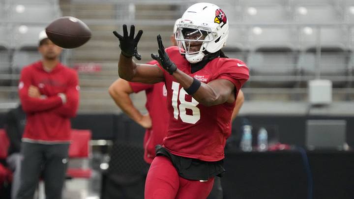 Arizona Cardinals receiver Marvin Harrison Jr. (18) catches a pass during training camp at State Farm Stadium in Glendale on Aug 2, 2026. Arizona Cardinals receiver Marvin Harrison Jr. (18) catches a pass during training camp at State Farm Stadium in Glendale on Aug 2, 2026.