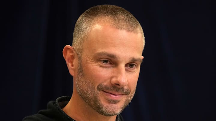 Feb 25, 2025; Indianapolis, IN, USA; Las Vegas Raiders general manager John Spytek speaks during the NFL Scouting Combine at the Indiana Convention Center. Mandatory Credit: Kirby Lee-Imagn Images